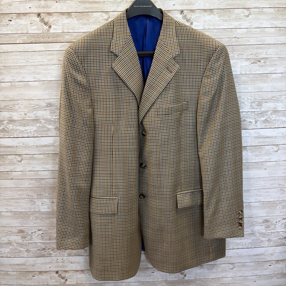Tommy Hilfiger Mens 44R Blazer 100% Wool Brown Houndstooth 3 Button Sport Coat - Picture 2 of 9